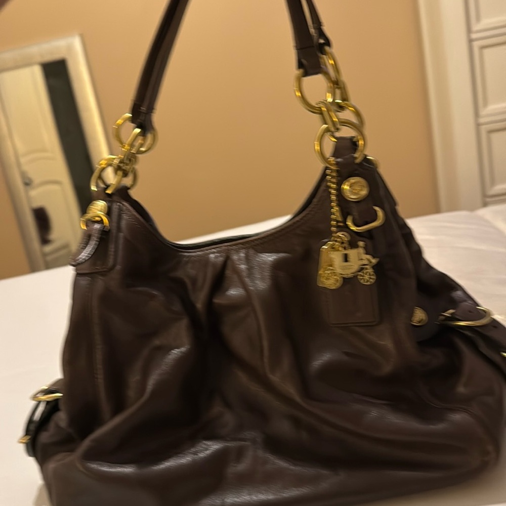 Coach bag with three sections. chocolate brown in perfect condition